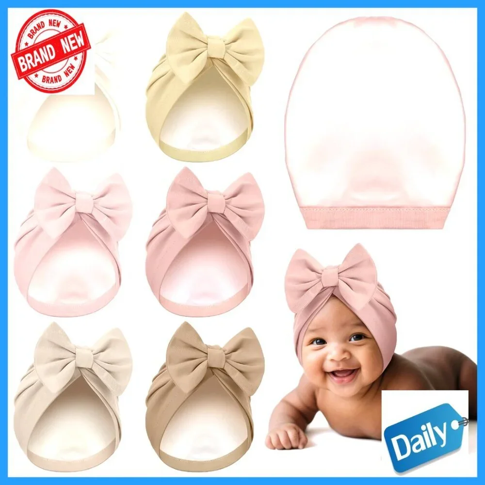 Newborn Satin Bonnet Set 0-6 Months Stretchy Turban Hats with Bow